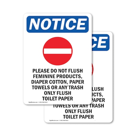 Signmission Please Do Not Flush Sign With Symbol, 3.5 in W x Rectangle, Vinyl Decal OS-2PACK-NS-D-35-V-17383